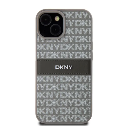 DKNY PU bőr ismétlődő minta tónusú csíkos tok iPhone 15 Bézs - 2