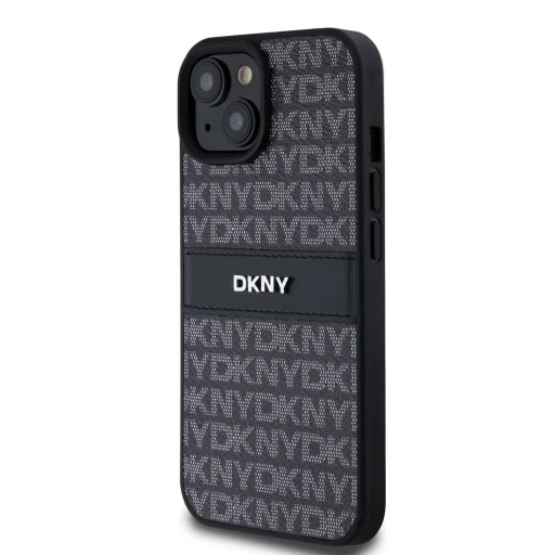 DKNY PU Bőr Ismétlődő Mintás Árnyalatos Csíkos tok iPhone 15 Fekete - 3