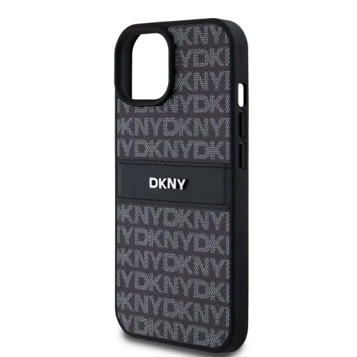 DKNY PU Bőr Ismétlődő Mintás Árnyalatos Csíkos tok iPhone 15 Fekete - 4