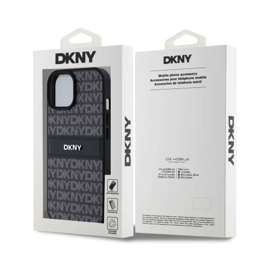 DKNY PU Bőr Ismétlődő Mintás Árnyalatos Csíkos tok iPhone 15 Fekete - 6