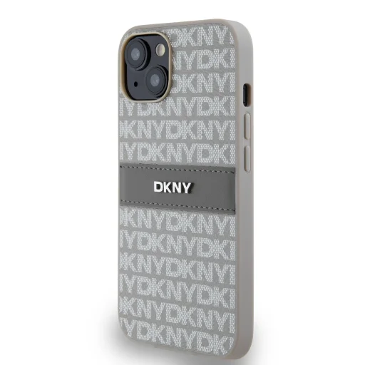 DKNY PU Bőr Ismétlődő Minta Tonális Csík Tok iPhone 14 Bézs - 3