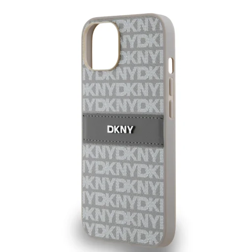 DKNY PU Bőr Ismétlődő Minta Tonális Csík Tok iPhone 14 Bézs - 4