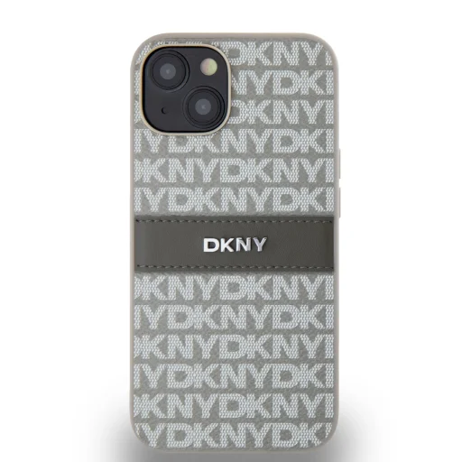 DKNY PU Bőr Ismétlődő Minta Tonális Csík Tok iPhone 14 Bézs - 2