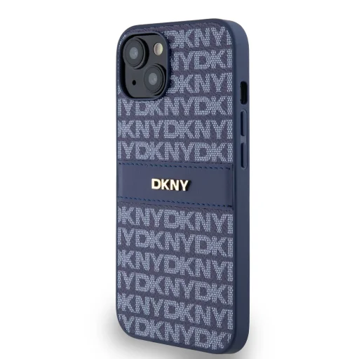 DKNY PU Leather Repeat Pattern Tonal Stripe iPhone 14 tok kék - 3
