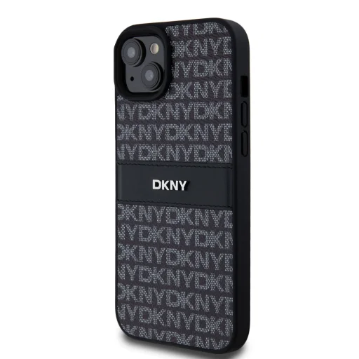 DKNY PU Leather Repeat Pattern Tonal Stripe tok iPhone 15 Plus fekete - 3