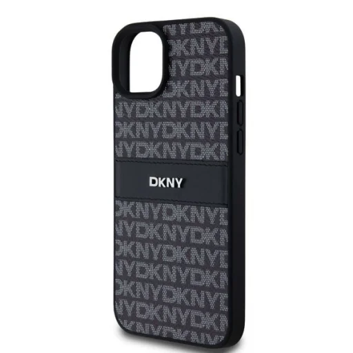 DKNY PU Leather Repeat Pattern Tonal Stripe tok iPhone 15 Plus fekete - 4