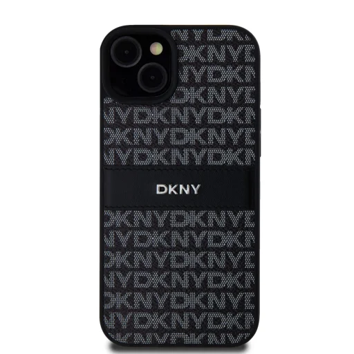DKNY PU Leather Repeat Pattern Tonal Stripe tok iPhone 15 Plus fekete - 2