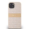 DKNY PU bőrmintás csíkos fliptok iPhone 14 Pink thumbnail