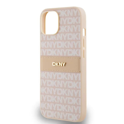 DKNY PU bőrmintás csíkos fliptok iPhone 14 Pink - 4