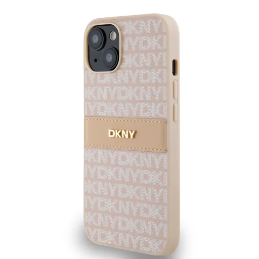 DKNY PU bőrmintás csíkos fliptok iPhone 14 Pink - 3