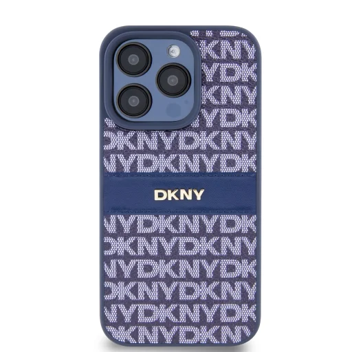 DKNY PU bőr ismétlődő mintás tónusos csíkos tok iPhone 14 Pro Max kék - 2