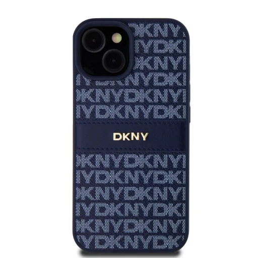 DKNY PU Bőr Ismétlődő Minta Tonális Csíkos tok iPhone 15 Kék - 2