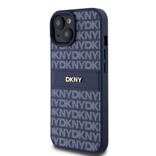 DKNY PU Bőr Ismétlődő Minta Tonális Csíkos tok iPhone 15 Kék - 3