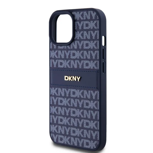 DKNY PU Bőr Ismétlődő Minta Tonális Csíkos tok iPhone 15 Kék - 4