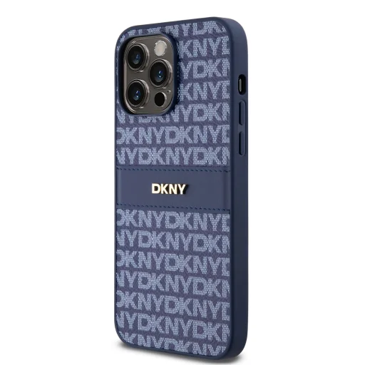 DKNY minta ismétléses tónusos csíkozású PU bőrtok iPhone 14 Pro-hoz kék tok - 3