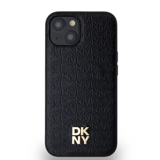 DKNY PU Bőr Ismétlődő Minta Stack Logó MagSafe iPhone 14 tok Fekete - 2