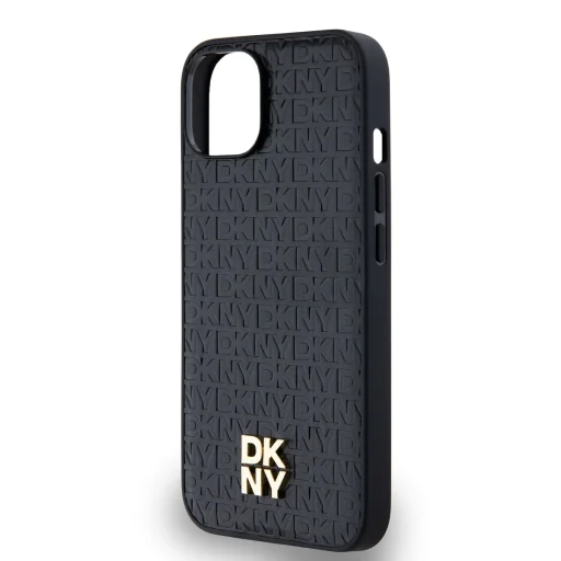 DKNY PU Bőr Ismétlődő Minta Stack Logó MagSafe iPhone 14 tok Fekete - 4