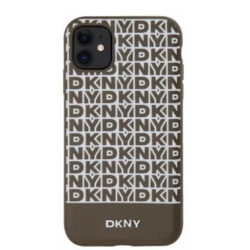DKNY PU Bőr Ismétlődő Mintás Alsó Csíkos MagSafe tok iPhone 11 - Barna - 2