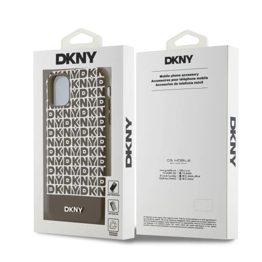 DKNY PU Bőr Ismétlődő Mintás Alsó Csíkos MagSafe tok iPhone 11 - Barna - 6