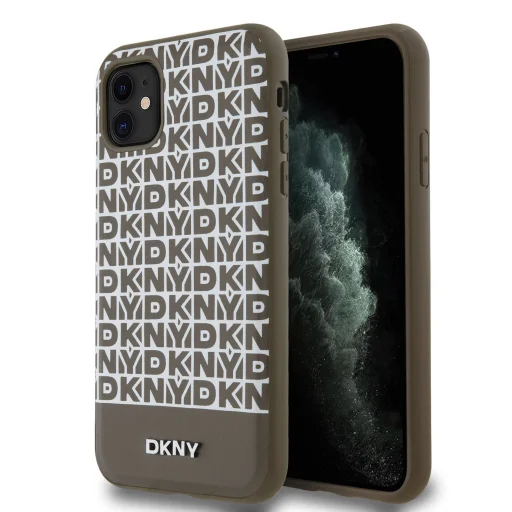 DKNY PU Bőr Ismétlődő Mintás Alsó Csíkos MagSafe tok iPhone 11 - Barna - 1