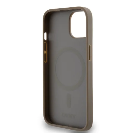 DKNY PU bőrből készült ismétlődő mintás alsó csíkkal ellátott MagSafe iPhone 14 tok barna - 5