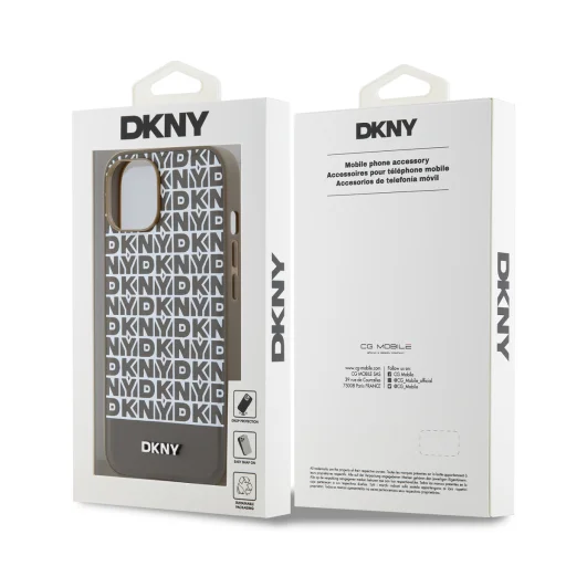 DKNY PU bőrből készült ismétlődő mintás alsó csíkkal ellátott MagSafe iPhone 14 tok barna - 6