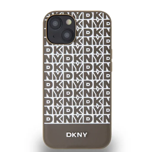DKNY PU bőrből készült ismétlődő mintás alsó csíkkal ellátott MagSafe iPhone 14 tok barna - 2