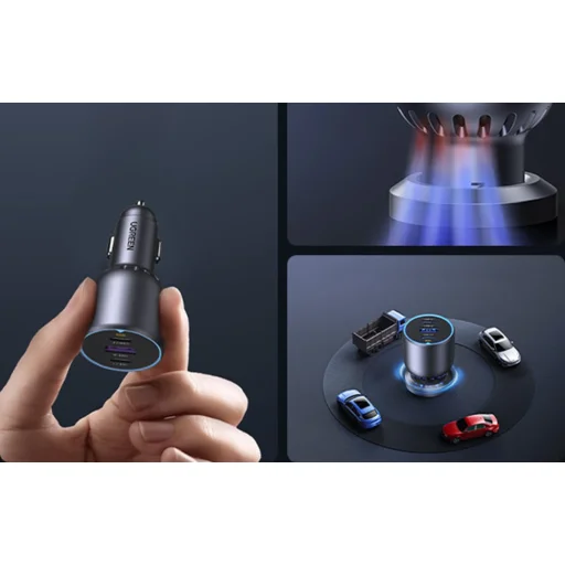 Ugreen EC705 2x USB-C + USB autós töltő, 130W (fekete) - 5