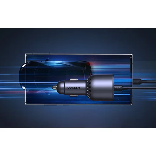 Ugreen EC705 2x USB-C + USB autós töltő, 130W (fekete) - 6