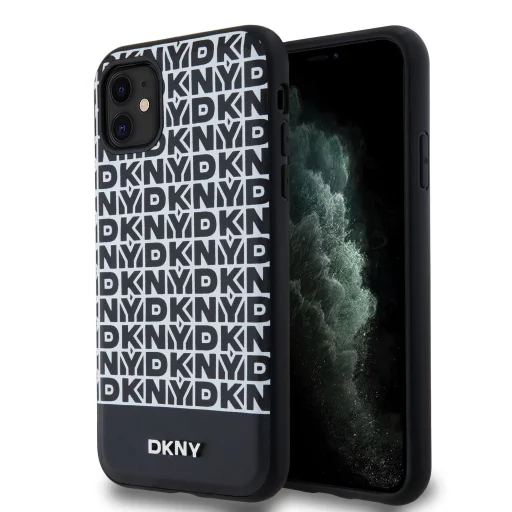 DKNY PU bőr ismétlődő minta alsó csík MagSafe tok iPhone 11 Fekete - 1