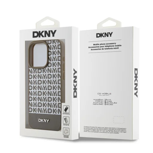 DKNY PU bőr ismétlődő mintás alsó csík MagSafe tok iPhone 13 Pro Max Barna - 6