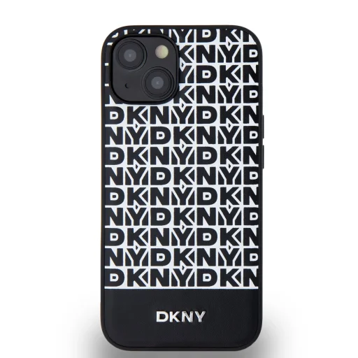 DKNY PU bőr ismétlődő mintás alsó csík MagSafe tok iPhone 14-hez fekete - 2