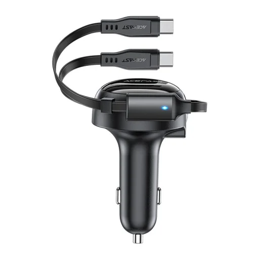 Acefast B13 autós töltő, 53W, 2xUSB-C, visszahúzható kábellel (fekete) - 2
