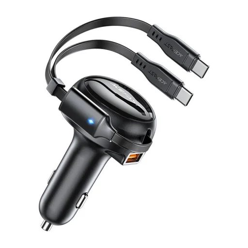 Acefast B13 autós töltő, 53W, 2xUSB-C, visszahúzható kábellel (fekete) - 5