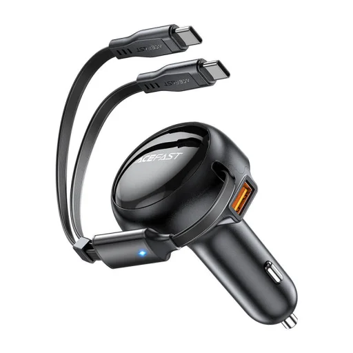 Acefast B13 autós töltő, 53W, 2xUSB-C, visszahúzható kábellel (fekete) - 3