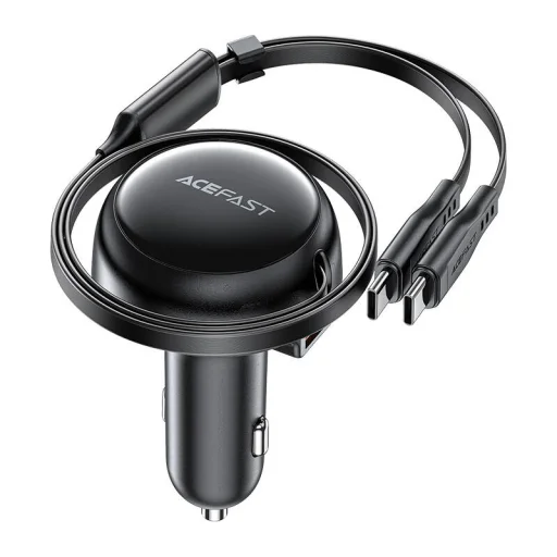 Acefast B13 autós töltő, 53W, 2xUSB-C, visszahúzható kábellel (fekete) - 1