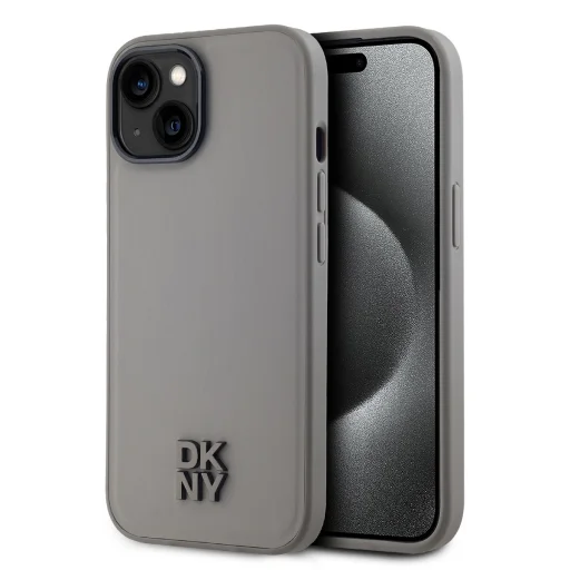 DKNY PU bőrből készült Stack Logo Magsafe iPhone 15 tok szürke - 1