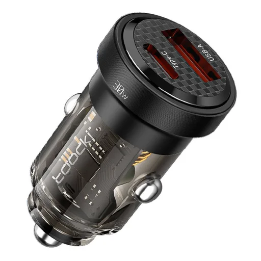 Toocki Autós Töltő A+C, 30W (Fekete) - 1