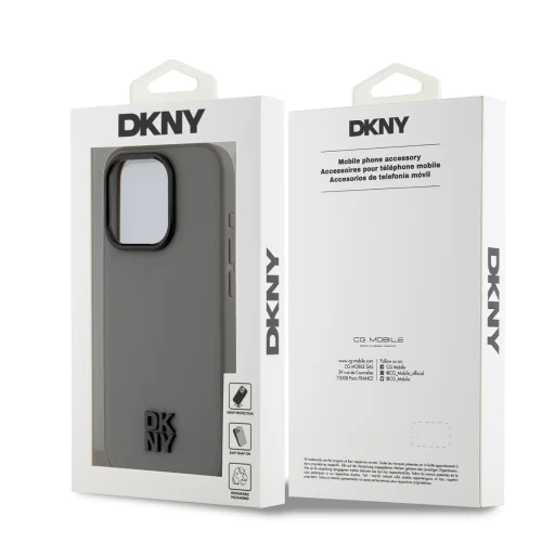 DKNY PU bőrből készült Stack Logós Magsafe tok iPhone 15 Pro-hoz Szürke - 6