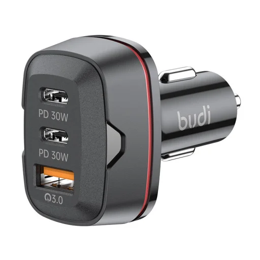 Budi autós töltő, USB + 2x USB-C, 60W, PD + QC (fekete) - 2