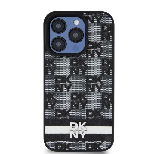 DKNY PU Bőr Kockás Minta és Csíkos tok iPhone 13 Pro Max Fekete - 2