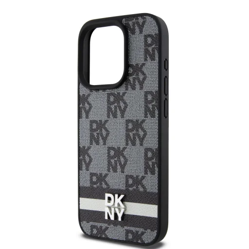 DKNY PU Bőr Kockás Minta és Csíkos tok iPhone 13 Pro Max Fekete - 4