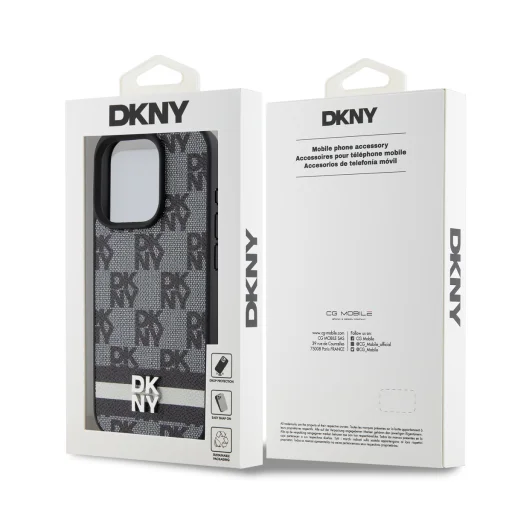 DKNY PU Bőr Kockás Minta és Csíkos tok iPhone 13 Pro Max Fekete - 6