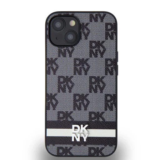 DKNY PU bőr kockás minta és csíkos tok iPhone 14 fekete - 2
