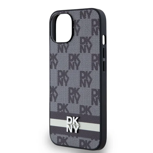 DKNY PU bőr kockás minta és csíkos tok iPhone 14 fekete - 4