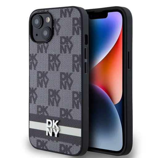 DKNY PU bőr kockás minta és csíkos tok iPhone 14 fekete - 1