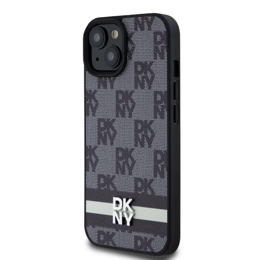 DKNY PU bőr Kockás Minta és Csíkos iPhone 15 tok Fekete - 3