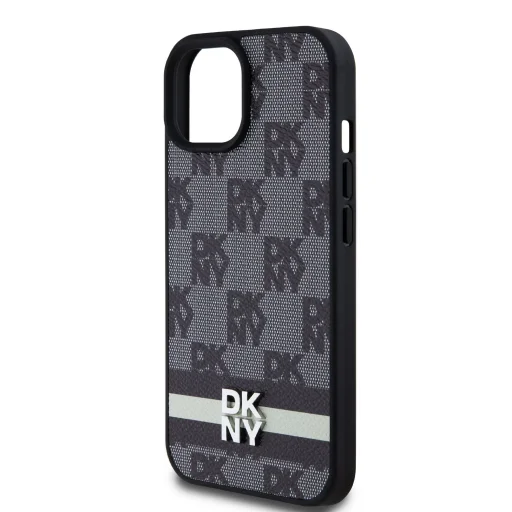 DKNY PU bőr Kockás Minta és Csíkos iPhone 15 tok Fekete - 4