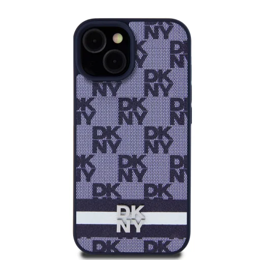DKNY PU Bőr Kockás Minta és Csíkos iPhone 15 Tok Kék - 2