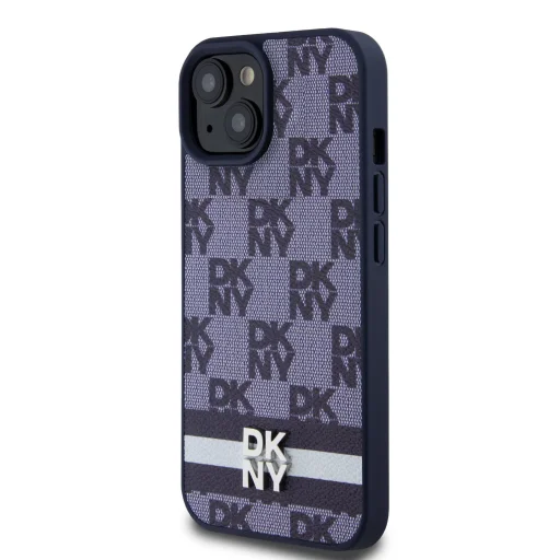 DKNY PU Bőr Kockás Minta és Csíkos iPhone 15 Tok Kék - 3